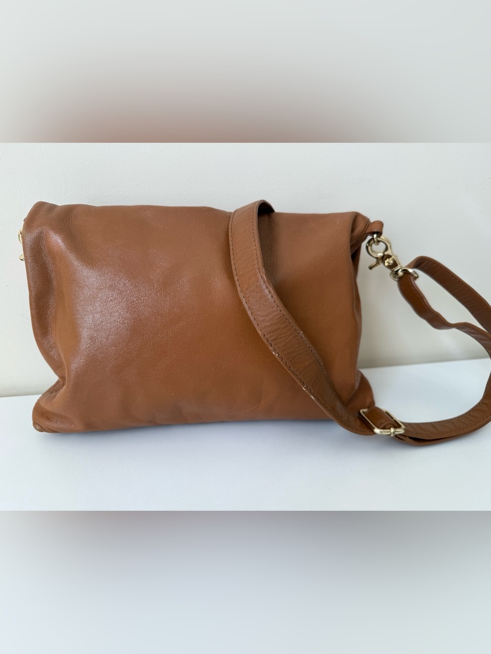 Tory Burch Dena 3-way purse Crossbody Fld Cognac Leather Y2K Clutch Shoulder Bag - Picture 3 of 14